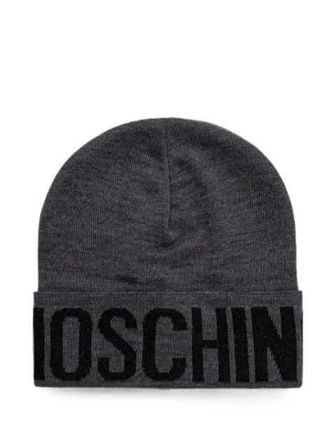 Moschino logo-intarsia turn-up brim beanie hat Grey 65457M3349