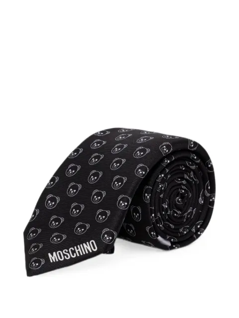 Moschino teddy bear-pattern silk tie Black 55079M5895