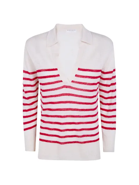 Majestic Filatures striped V-neck sweater White K264FP0044
