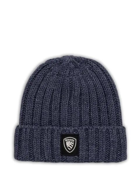 Blauer ribbed logo-patch beanie hat Blue 25BLUA05301