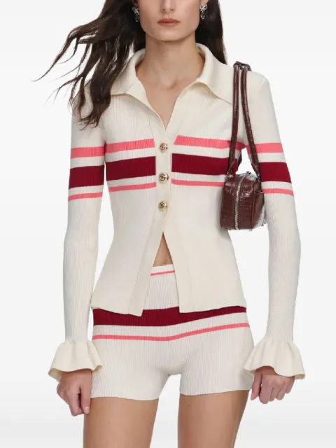 Self-Portrait striped elasticated shorts Neutrals SS26061CC