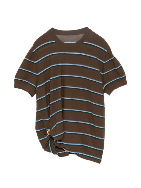 JNBY striped buckle detail knit top Brown 5Q4311370