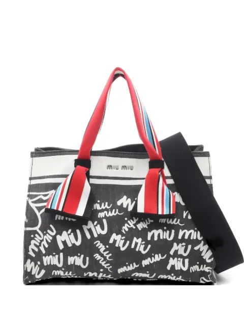 Miu Miu Pre-Owned 2010s logo-plaque tote bag Black 1053367