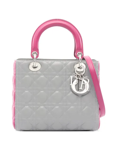 Christian Dior Pre-Owned 2010s Lady Dior two-way Canage leather tote bag Grey 1053411