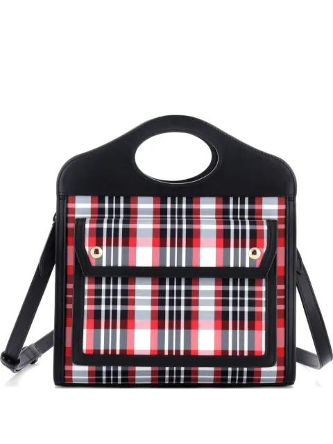 Burberry Pre-Owned Logo Pocket Tote Leather with Check Canvas Mini shoulder bag Black YTA6ZKZ8AQZTUKI3