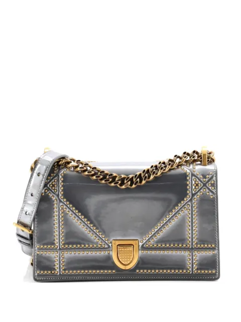 Christian Dior Pre-Owned Diorama Flap Bag Studded Patent Small crossbody bag Silver CA3U0ZK7BQ16JEJ2