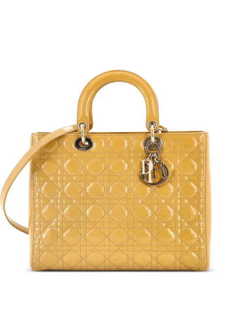 Christian Dior Pre-Owned Lady Dior Bag Cannage Quilt Patent Medium satchel Yellow Z4ROIYT4EWYSEDZT