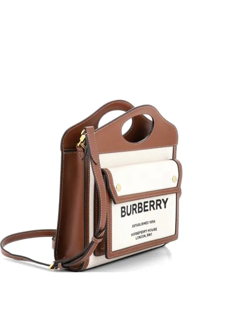 Burberry Pre-Owned Logo Pocket Tote Canvas with Leather Mini crossbody bag Brown QMLLQCK1YVFGXC2C