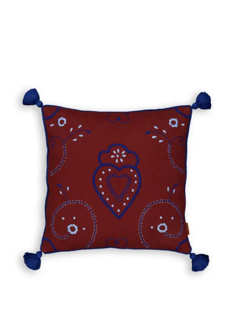 HOUSE OF CAPRICORN Viana handmade embroidery tassel cushion Red 90287
