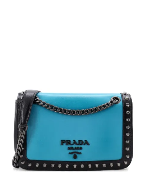 Prada Pre-Owned Chain Flap Bag Studded Glace Calf Small crossbody bag Black 2ZFEIVY9VFYWAGOS