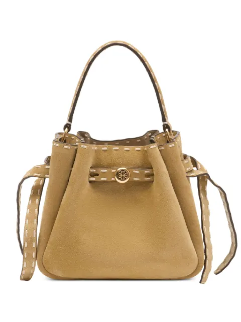 Tory Burch mini Romy contrast-stitch suede bucket bag Neutrals 183173