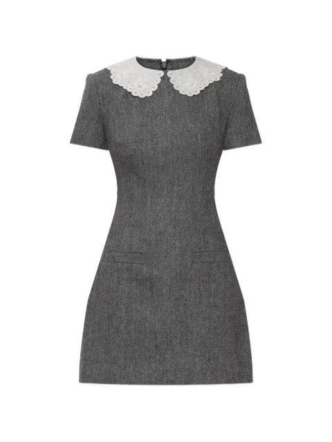 Self-Portrait Herringbone lace collar mini dress Grey RS26038SAGR
