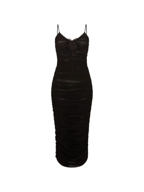 David Koma lace rose embroidered ruched midi dress Black DK10D