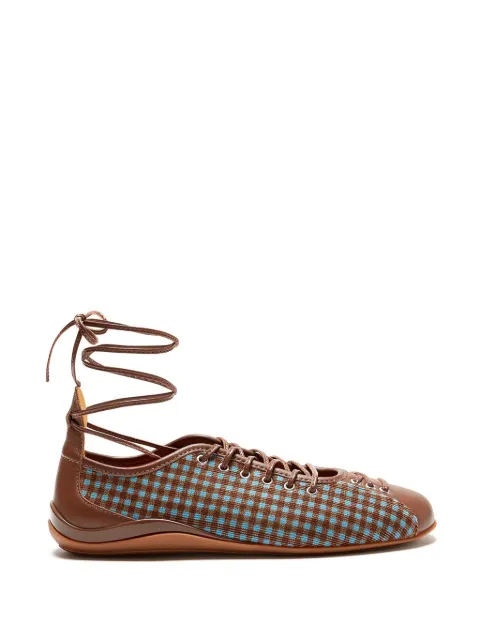 LILI CURIA Isolde Ghillie lace-up checked ballerina Brown LC6101684B