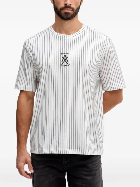 Armani Exchange pinstriped logo-print T-shirt White XM001791AF10356