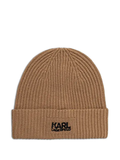 Karl Lagerfeld logo-embroidered ribbed-knit beanie hat Neutrals 805601554305