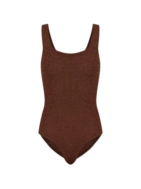 Hunza G square-neck swimsuit Brown COVERAGESQUARENECKSWIMMMETALLICCRINKLE
