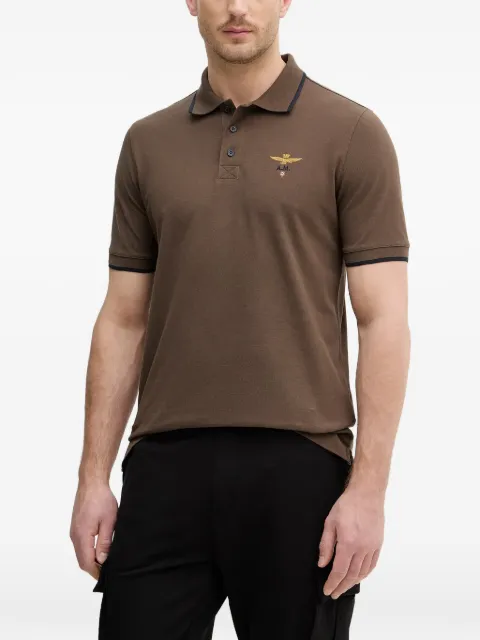 Aeronautica Militare logo-embroidered polo shirt Brown PO1308UP00082