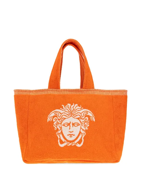 Versace cotton-terry jacquard tote Orange 10246191A17767