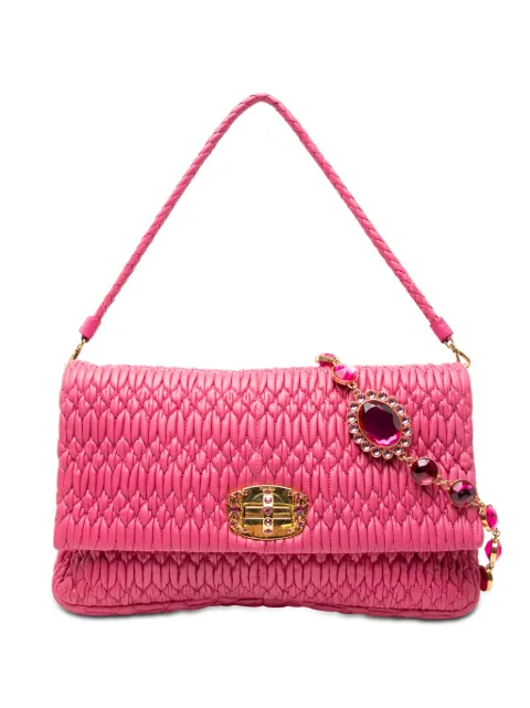 Miu Miu Pre-Owned 2010-2025 Matelasse Nappa Crystal Chain satchel Pink 5S90JOAUMVIKDDAZ