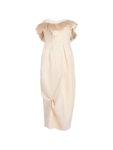 KHAITE tulle-trimmed draped midi dress Neutrals 5610582103