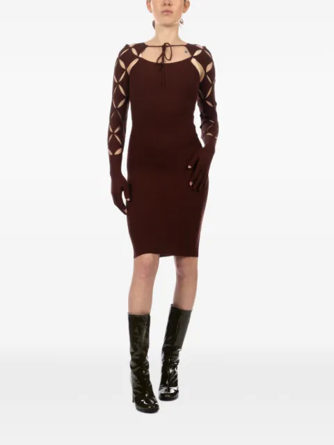 Isa Boulder Argyle-sleeve cut-out mini dress Brown WDR07
