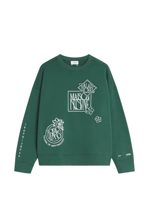 Maison Kitsuné Art Nouveau Stamps appliqué crewneck sweater Green QM00303KM0340