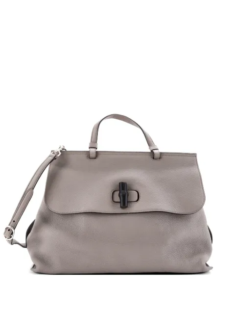 Gucci Pre-Owned Bamboo Daily Top Handle Bag Leather Large satchel Grey KCCSLKWA9DXLRR7D