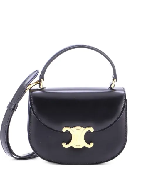 Celine Pre-Owned Triomphe Besace Clea Top Handle Flap Bag Leather Mini satchel Black OCJBG274CBRYT8XJ