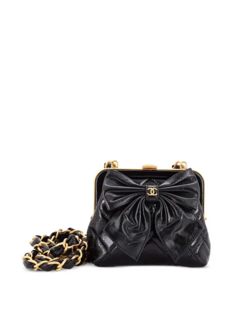 CHANEL Pre-Owned Bow Frame Clutch With Chain Quilted Patent with Lambskin Mini crossbody bag Black 47421EJR98O94OW8