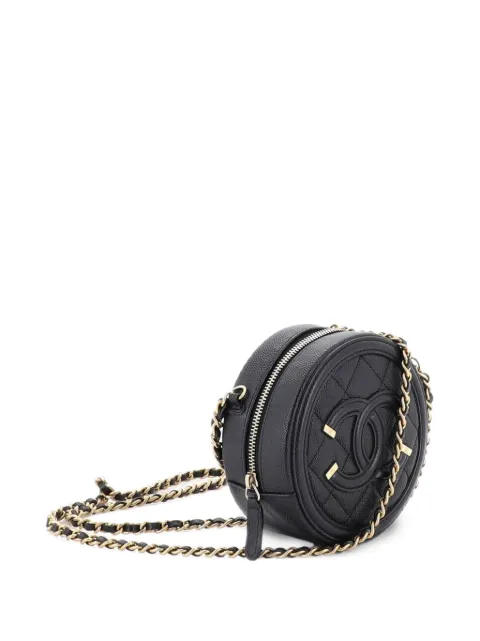 CHANEL Pre-Owned Filigree Round Clutch with Chain Quilted Caviar Mini crossbody bag Black 1F8OUW1OC0FQJ4VI