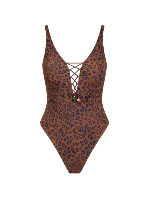 BANANA MOON Napali Serenily lace-up animal-print swimsuit Brown NAPALISERENELY