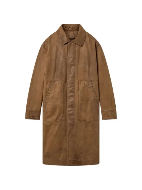 Golden Goose trench coat in brown waxed twill with leather details Brown GUP02532P002307