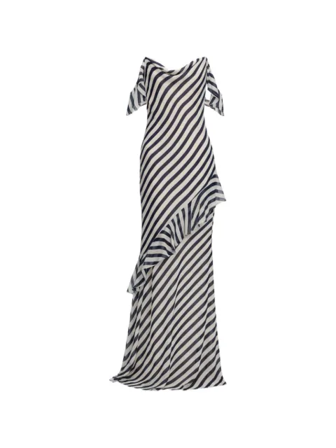 Self-Portrait maxi Georgette striped ruffled-details dress Blue SS26176XN