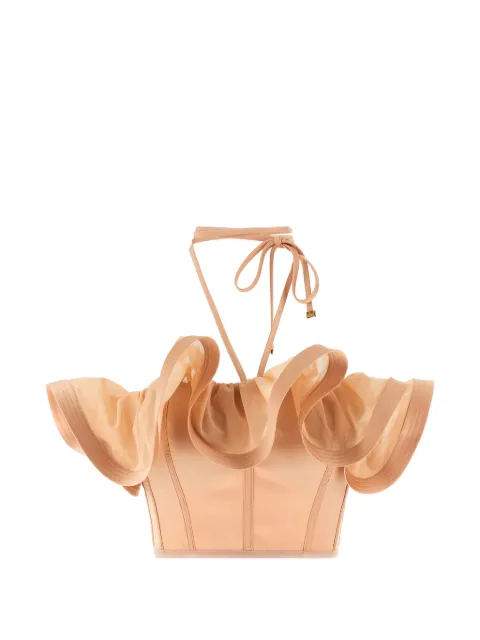 Elisabetta Franchi satin top with maxi ruffle Neutrals TO03962E2