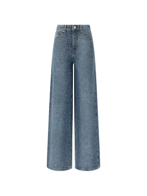 Self-Portrait rhinestone-embellished crocodile-effect jeans Blue SS26804PAB