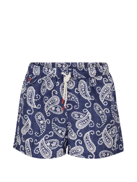 Kiton patterned drawstring-fastening swim shorts Blue UCOM010K0743H83000