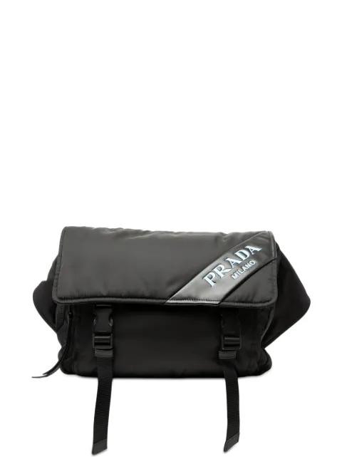 Prada Pre-Owned 2010-2025 Soft Calf Trimmed Tessuto Double Buckle belt bag Black HPN0R3Y697CJWMZO