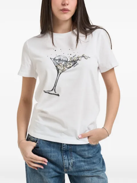 LIU JO crystal-embellished cocktail-print T-shirt White WA6237JS923P9332