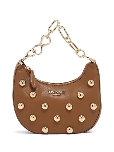 TWINSET stud-embellished leather clutch bag Brown 261TB7172