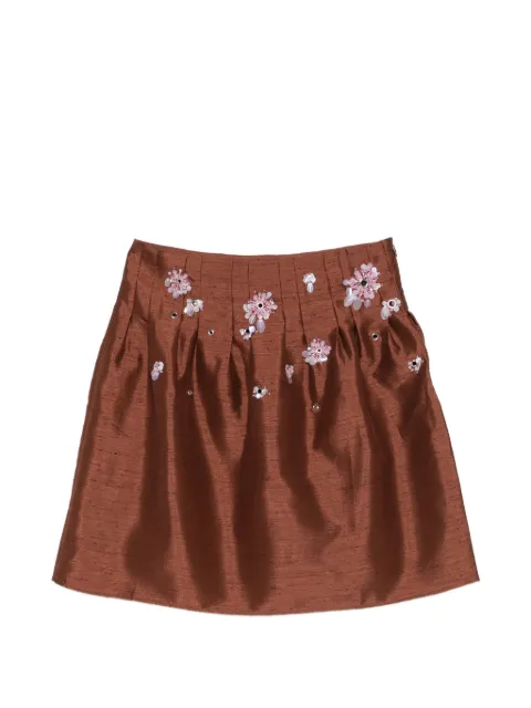 SHUSHU/TONG floral-embellished pleated skirt Brown FSDFSK02FLA001BN100