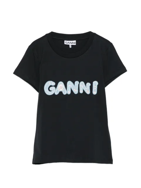 GANNI logo-embroidery T-shirt Black A1050179