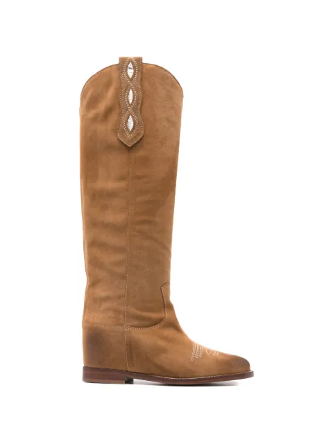 Via Roma 15 embroidery panel boots Brown 4666VELOUR