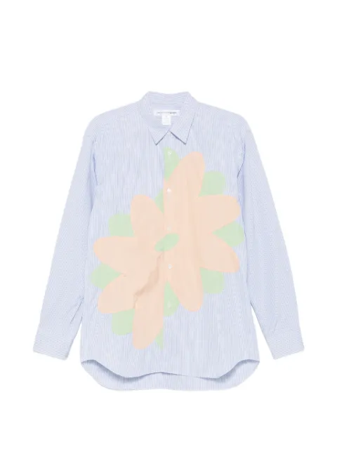 Comme Des Garçons Shirt floral-appliqué striped shirt Blue FQB009