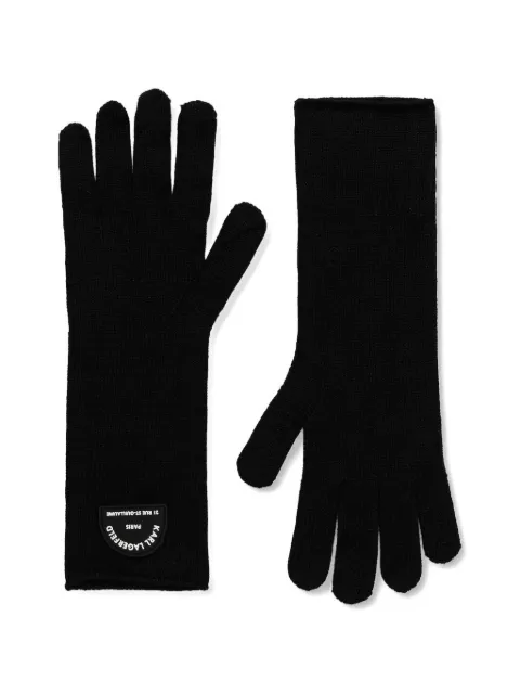 Karl Lagerfeld logo-patch knitted gloves Black A4W33014999
