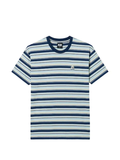 FINGERCROXX striped embroidered-detail T-shirt Blue FFXTEW01383X
