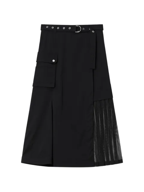Musium Div. mesh-panel belted midi skirt Black MMUSKW01231X