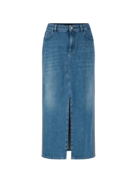MARCCAIN front-slit logo-patch midi skirt Blue AS7105D06