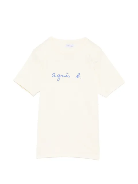 agnès b. logo-print round neck T-shirt Neutrals EBK7S137