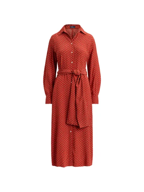 Polo Ralph Lauren geometric-print belted shirt midi dress Red 211B22766002